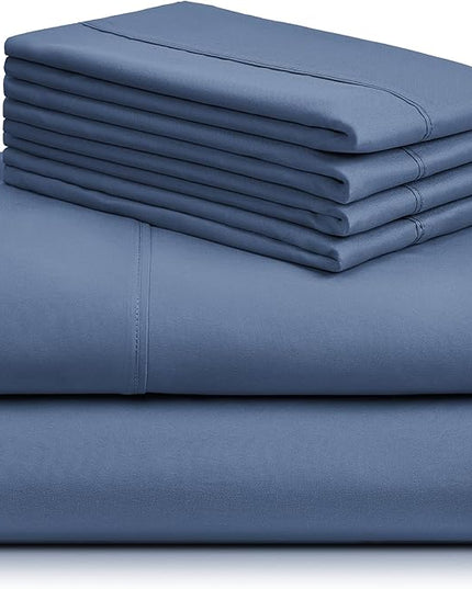 LuxClub 6 PC Queen Sheet Set, Breathable Luxury Bed Sheets, Deep Pockets 18" Eco Friendly Wrinkle Free Cooling Sheets Machine Washable Hotel Bedding Silky Soft - Oxford Queen - LeafyLoom
