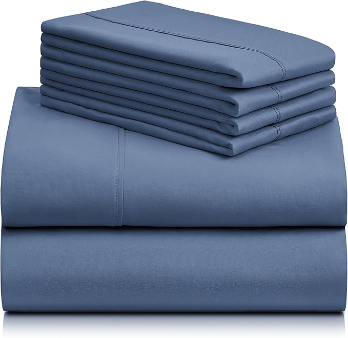 LuxClub 6 PC Queen Sheet Set, Breathable Luxury Bed Sheets, Deep Pockets 18" Eco Friendly Wrinkle Free Cooling Sheets Machine Washable Hotel Bedding Silky Soft - Oxford Queen - LeafyLoom