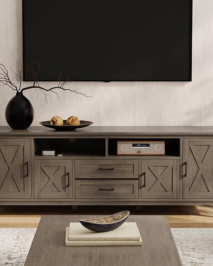 SIMPLIHOME Ela SOLID WOOD Wide Transitional Media Stand for TVs up to 80 inches for The Living Room and Entertainment Center, 72 inch, Smoky Brown - LeafyLoom