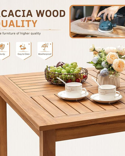Greesum 5 Piece Patio Dining Set Outdoor Solid Wood Furniture for Yard, Garden, Porch w/Square Tabletop & 4 Chairs, White - LeafyLoom