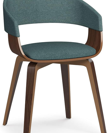 SIMPLIHOME Lowell Mid Century Modern Bentwood Dining Chair in Light Turquoise Blue Linen Look Fabric, For the Dining Room - LeafyLoom