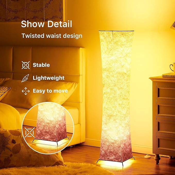 chiphy Floor Lamp, 52" Tall Standing Lamp, 3 Levels Adjustable Brightness LED Bulbs, Column Floor Light, Purple Gradient Fabric Lampshade, Home Decor for Living Room, Bedroom, Kids Room - LeafyLoom