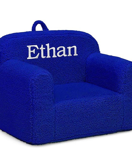 Delta Children Personalized Sherpa Cozee Chair - Customize with Name – Foam Kids Chair for Ages 18 Months and Up, Royal Blue - LeafyLoom