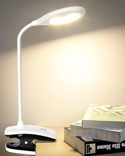 DEEPLITE LED Desk Lamp Clip on Lamp Battery Powered Clip on Light Book Light for Bed, Eye-Caring Flexible Arm Memory Touch 3 Color Modes & Stepless Brightness Portable Reading Light for Study Work. - LeafyLoom