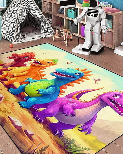 Dinosaur Rugs for Boys Bedroom - Cartoon Dinosaur Rug Dinosaur Carpet Playroom Mat for Kids Room Colorful Cute Dino Rug for Room Kids Carpet for Bedroom,4'5''×6' - LeafyLoom