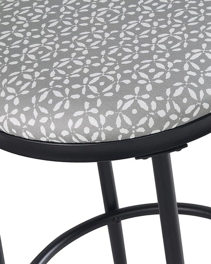 HomePop Upholstered Metal Barstool, Fabric Side Chairs for Dining Room, Kitchen and Living Room - Light Grey Print - LeafyLoom