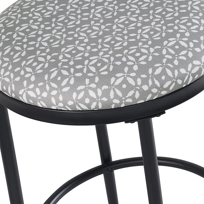 HomePop Upholstered Metal Barstool, Fabric Side Chairs for Dining Room, Kitchen and Living Room - Light Grey Print - LeafyLoom