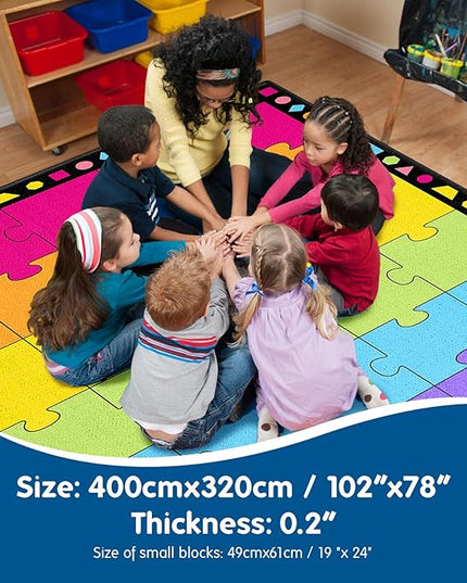 Booooom Jackson Classroom Rug 13'x10'4'' Puzzle Classroom Seating Rug for School Learning Area, Children's Colorful Seating Rug Classroom Carpet with Non-Slip Backing(Seats-30) - LeafyLoom
