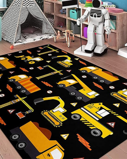 Car Track Rug Construction Play Mat Car Rug for Boys Room Kids Rugs for Playroom Construction Mat for Kids Car Rug for Boys Room Construction Decor for Boys Room,Black 5'×7' - LeafyLoom
