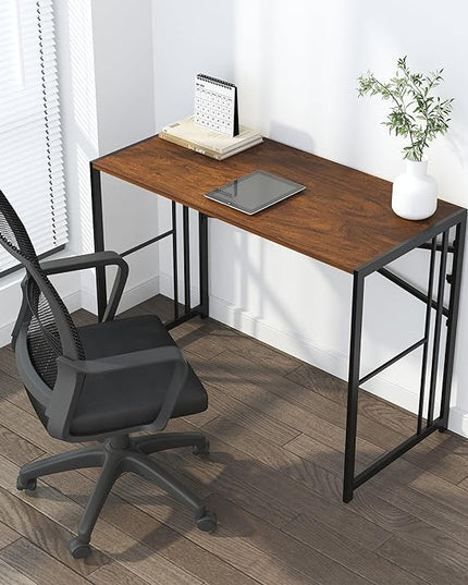 Folding Computer Desk 40 inch Writing Gaming Computer Camping Desk, No Assembly Required Home Office Table, Mahogany - LeafyLoom