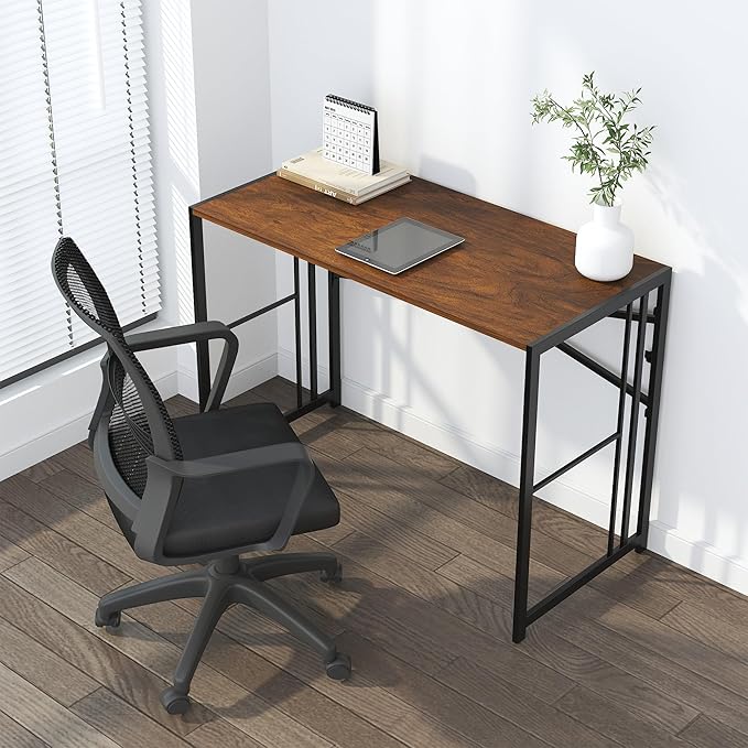 Folding Computer Desk 40 inch Writing Gaming Computer Camping Desk, No Assembly Required Home Office Table, Mahogany - LeafyLoom