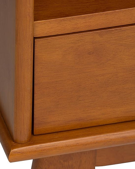 SIMPLIHOME Draper SOLID HARDWOOD 22 Inch Mid Century Modern Bookcase and Storage Unit in Teak Brown, For the Living Room, Study Room and Office - LeafyLoom