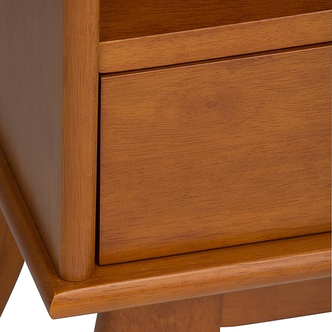 SIMPLIHOME Draper SOLID HARDWOOD 22 Inch Mid Century Modern Bookcase and Storage Unit in Teak Brown, For the Living Room, Study Room and Office - LeafyLoom