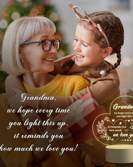 Gifts for Grandma, Grandma Gifts - Engraved Night Light, Grandma Birthday Gifts, Thanksgiving Christmas Mothers Day Gifts for Grandma, Nana, Grammy, Grandmother - LeafyLoom