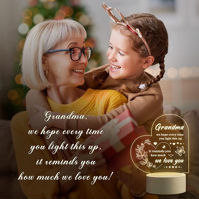Gifts for Grandma, Grandma Gifts - Engraved Night Light, Grandma Birthday Gifts, Thanksgiving Christmas Mothers Day Gifts for Grandma, Nana, Grammy, Grandmother - LeafyLoom