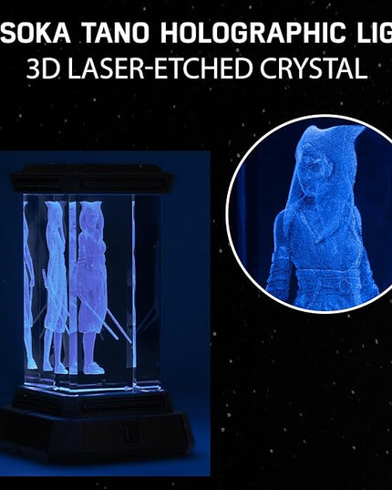 Paladone Ahsoka Tano Holographic Light, 3D Laser-Etched Crystal Model of Ahsoka Tano from The Mandalorian, 12cm (4.7") Tall Star Wars Lighting - LeafyLoom
