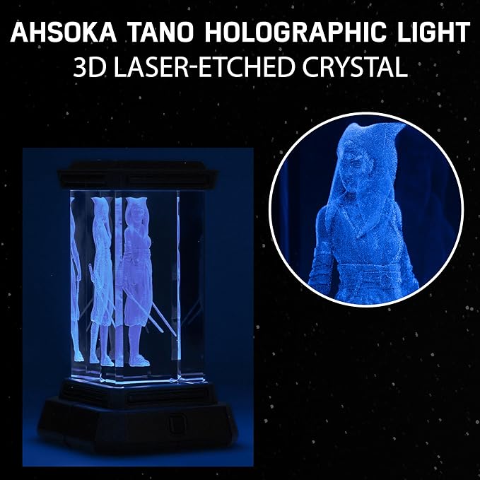 Paladone Ahsoka Tano Holographic Light, 3D Laser-Etched Crystal Model of Ahsoka Tano from The Mandalorian, 12cm (4.7") Tall Star Wars Lighting - LeafyLoom