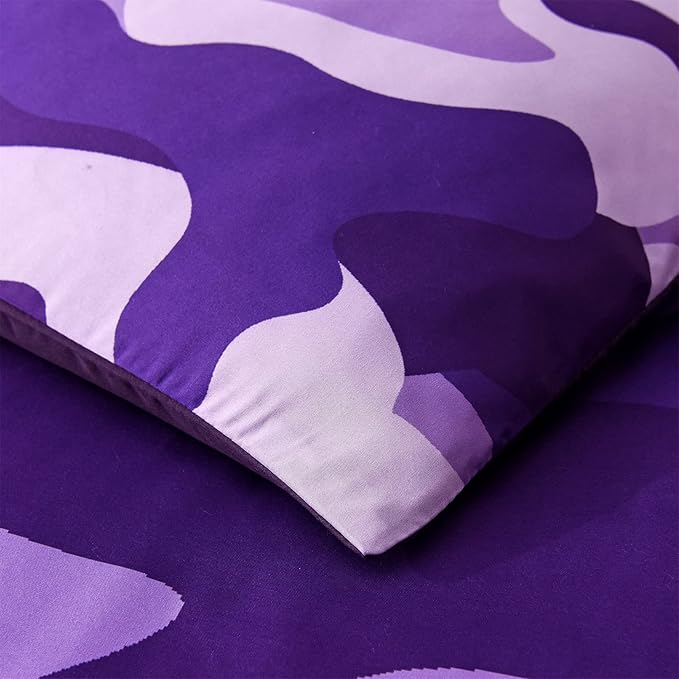 Meeting Story Camouflage Bedding Set, Colorful Pattern Queen Camouflage Comforter Set, 3 PCS One Comforter and Two Pillowcases in One Bag, All Season Bedspread for Teens Adults (Purple, King) - LeafyLoom
