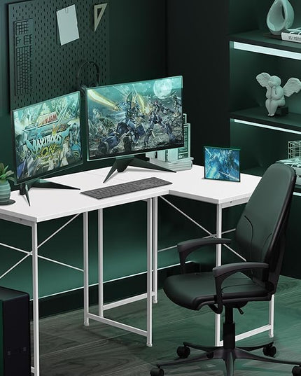 HealSmart Home Office Computer Desk, Modern Style Design with Headphone Hooks for Working, Writing and Gaming, 32 Inch, White - LeafyLoom