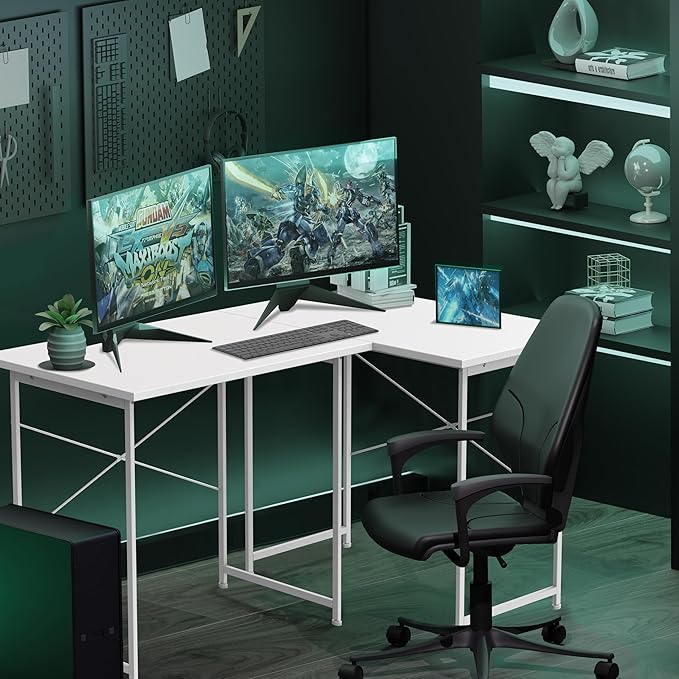 HealSmart Home Office Computer Desk, Modern Style Design with Headphone Hooks for Working, Writing and Gaming, 32 Inch, White - LeafyLoom