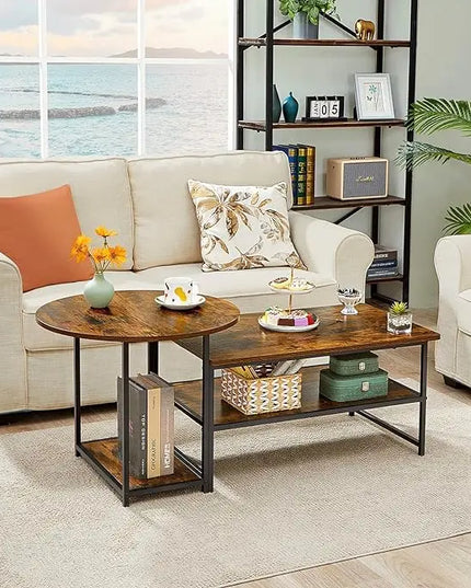 WOHOMO Coffee Table, Mid Century Modern Coffee Table for Living Room Rustic Farmhouse Center Table 2 in 1Detachable Table Set, Rustic Brown - LeafyLoom