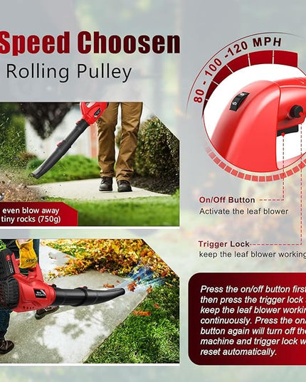 21V Electric Leaf Blower Cordless, 6000mAh 2 Battery Powered Leaf Blower 6-Speed Variable Control, Rechargeable Blowers Cordless for Lawn Care 2 Section Tubes, Charger, Shoudler Strap - LeafyLoom
