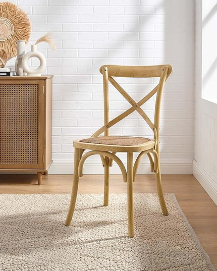 Modway Gear Rustic Modern Farmhouse Elm Wood Rattan Dining Chair in Natural - LeafyLoom