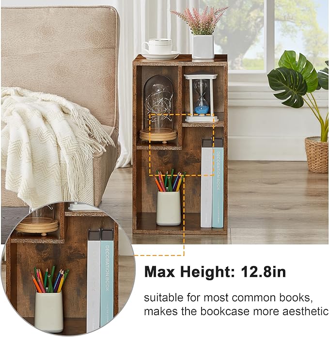 VECELO 3-Cube Open Bookcase, Small Bookshelf with Height Difference Shelves for Most Books, Horizontal Available, 2-Tier Storage Organizer for Home Office, Living Room, Rustic Brown - LeafyLoom