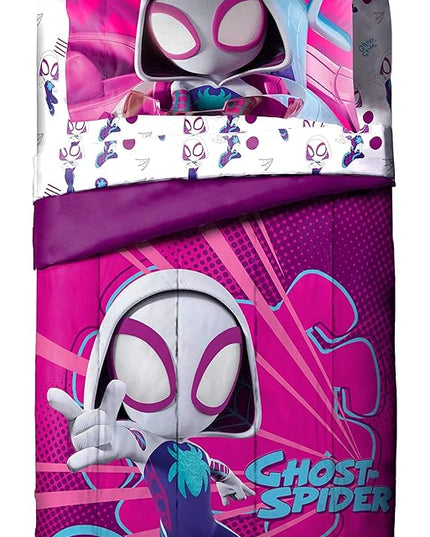 Marvel Spidey & His Amazing Friends Ghost Spider Gwen 4 Piece Toddler Bed Set - Bedding includes Comforter & Sheet Set - Super Soft Fade Resistant Microfiber - LeafyLoom