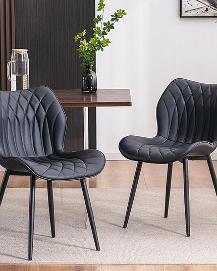 YOUNIKE Dining Chairs Set of 2, Upholstered Faux Leather Kitchen & Dining Room Chairs, Modern Living Room Bedroom Side Chairs with Wide Wing Back and Adjustable Metal Legs, Black - LeafyLoom