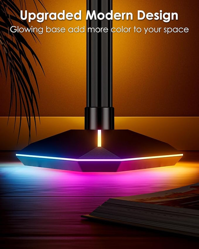 Corner Floor Lamp with Illuminated Base, RGB LED Corner Lamp with Remote Control, Dimmable DIY Modern Floor Lamp with Music Sync, Color Changing Standing Floor Lamp for Living Room Game Room - LeafyLoom