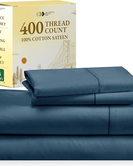 California Design Den Soft 100% Cotton Sheets, Full Size Sheet Sets, 4 Pc Set, 400 Thread Count Sateen Bedding, Deep Pocket Sheets, Cooling Sheets, Full Size Sheets, Breathable Bed Set (Peacock Blue) - LeafyLoom