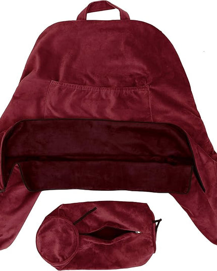 Husband Pillow XXL Cover Aspen Edition Arizona Maroon, Reversible Microfiber to Microsuede, Side & Back Pockets, Handle for Easy Transport - Super Cozy Bed Rest Pillow Cover with Arms - Easy Care - LeafyLoom