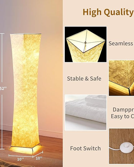 chiphy Floor Lamp, Dimmable 52" (M) Tall Standing Lamp, 3 Levels Adjustable Brightness 12Wx2 LED Bulbs, Column Floor Light w/White Fabric Shade, Home Decor for Living Room, Bedroom - LeafyLoom