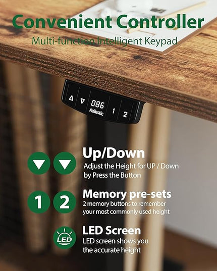 Electric Standing Desk, Large 63 x 24 Inches Height Adjustable Desk, Sit Stand up Desk for Work Office Home, Splice Board, Rustic Brown - LeafyLoom