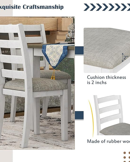 RITSU Rustic Style 6-Piece Dining Table Living Room,with 4 Upholstered Chairs,farmhouse or coastal chic decor Furniture Set,a Bench,Brown and Whitewash, Onesize - LeafyLoom