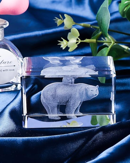 Qianwei Gifts for Mom from Daughter Son Kids, 3D Crystal Engrave Bear Statue Figurines Decor Mama Gifts, Birthday Gifts for Mom Unique - LeafyLoom