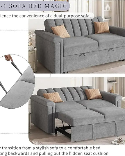 3 in 1 Multi-Functional Futon Loveseat Pull Out Sleeper Couch Bed, Corduroy Upholstery Convertible Lounge Sofa Daybed,Recliner Love Seat with Adjustable Backrest for Living Room,Office,RV - LeafyLoom