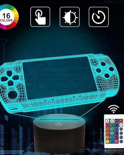 Attivolife Gameped 3D Illusion Lamp, handheld Game Console Night Light with Remote Control + Timer 16 Color Change Lamps Kids Gamer Room Decor Plug in Cool Festival Birthday Gifts for Boys Men Child - LeafyLoom