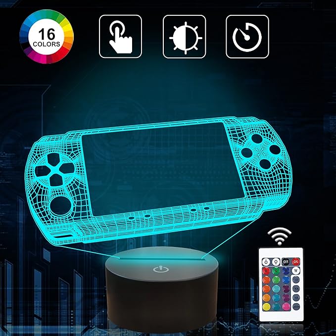Attivolife Gameped 3D Illusion Lamp, handheld Game Console Night Light with Remote Control + Timer 16 Color Change Lamps Kids Gamer Room Decor Plug in Cool Festival Birthday Gifts for Boys Men Child - LeafyLoom
