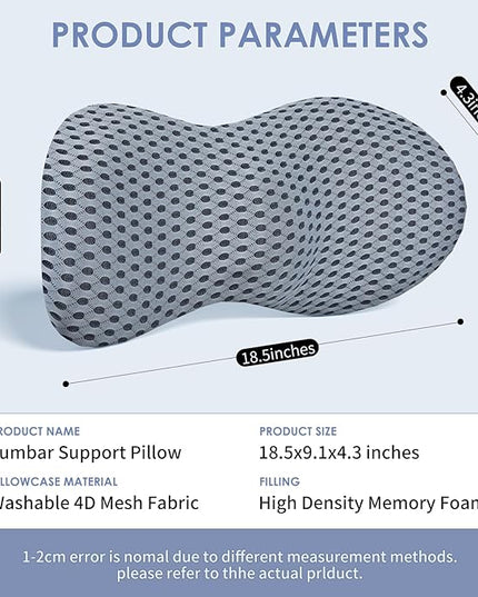 Lumbar Support Pillow, Memory Foam Back Support Pillow for Office Chair, Car Seat, Gaming Chair, Recliner and Bed, Neo Cushion for Low Back Pain Relief (Mesh, Gray) - LeafyLoom