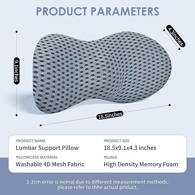 Lumbar Support Pillow, Memory Foam Back Support Pillow for Office Chair, Car Seat, Gaming Chair, Recliner and Bed, Neo Cushion for Low Back Pain Relief (Mesh, Gray) - LeafyLoom