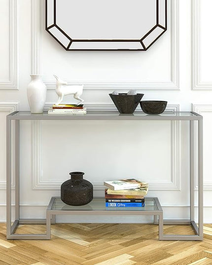 Henn&Hart 47.75" Wide Rectangular Console Table in Satin Nickel, Entryway Table, Accent Table for Living Room, Hallway - LeafyLoom