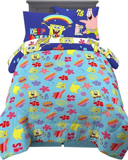 Franco Kids Bedding Super Soft Comforter and Sheet Set with Sham, 5 Piece Twin Size, Spongebob Squarepants - LeafyLoom