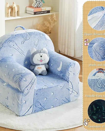 Toddler Chair Kids Plush Chair Sherpa Kids Chairs, Toddler Couch Bean Bag Chairs for Kids Gaming Chair for Kids Glow in The Dark,Starry Sky Blue - LeafyLoom