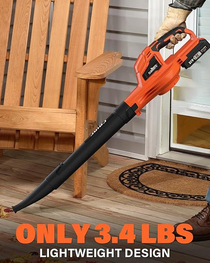 SOYUS Leaf Blower, 20V Leaf Blower Cordless with 2x2.0Ah Battery and Charger, 150 MPH Electric Leaf Blower with Two-Speed Mode, Blowers for Lawn Care, Debris Dust Cleaning(Orange) - LeafyLoom