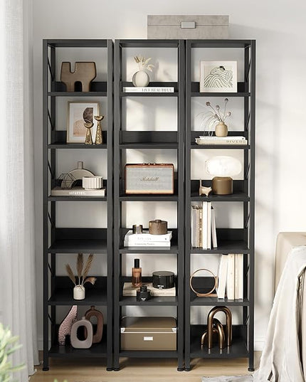 IDEALHOUSE Narrow Bookshelf Tall Skinny Bookcase 6 Tier Storage Rack Rustic Corner Shelf Metal Frame Small Freestanding Bookshelves Industrial Display Stand for Bedroom, Living Room, Home Office - LeafyLoom