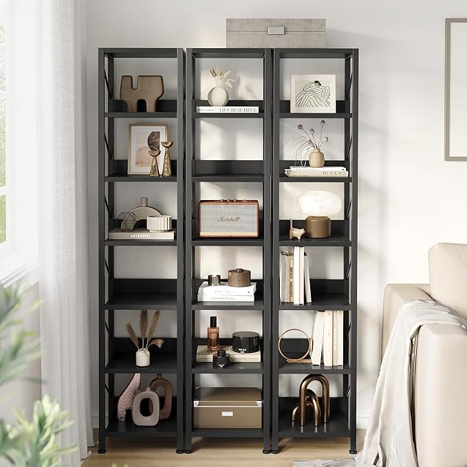 IDEALHOUSE Narrow Bookshelf Tall Skinny Bookcase 6 Tier Storage Rack Rustic Corner Shelf Metal Frame Small Freestanding Bookshelves Industrial Display Stand for Bedroom, Living Room, Home Office - LeafyLoom