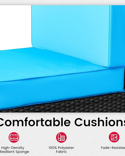 Pamapic 7-Piece Outdoor Furniture,All-Weather Wicker Modular Sectional Sofa with Patio Crystal Coffee Table, Adjustable Reclining Sectional Couch with Washable Removable Cushion Covers, Light Blue - LeafyLoom