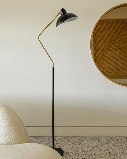 Brightech Swoop LED Floor Lamp, Tall Lamp with Adjustable Head, Modern Floor Reading Lamp for Over Chair, Living Rooms & Offices, Standing Lamp with Heavy Base for Bedrooms, Stunning Living Room Decor - LeafyLoom
